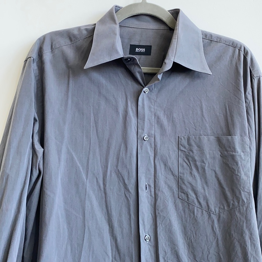 Hugo Boss men’s dress button up shirt grey 16 34 35